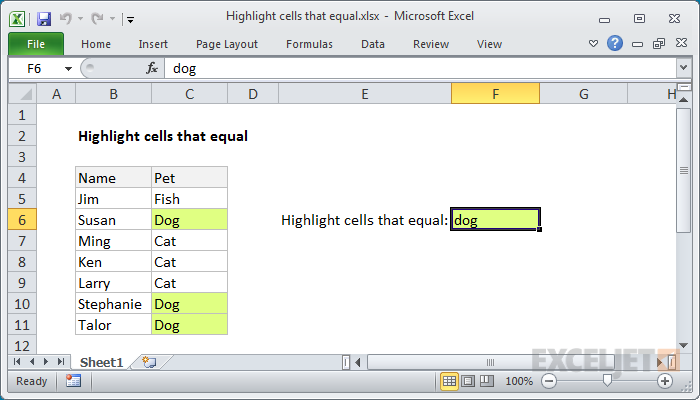Highlight Cells That Equal Excel Formula Exceljet 9881